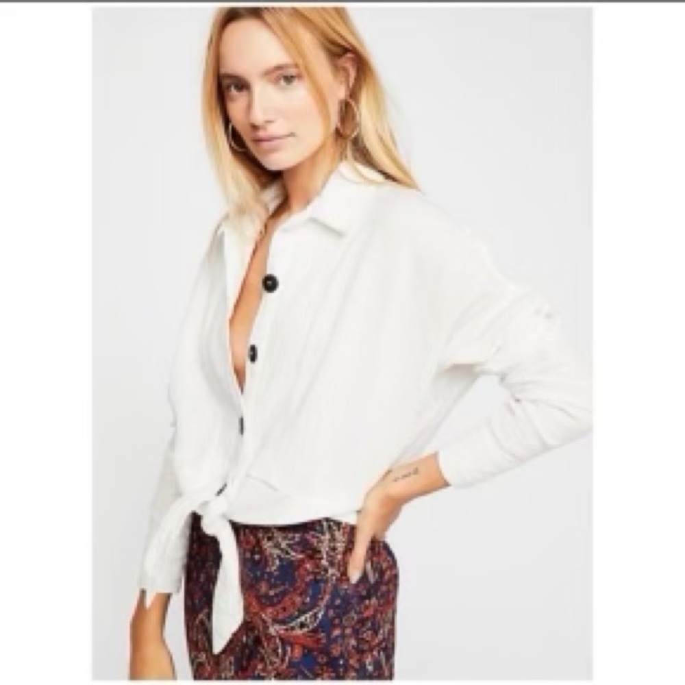 Free People Sunstreaks women's gauze boho hippie long sleeve blouse size Large